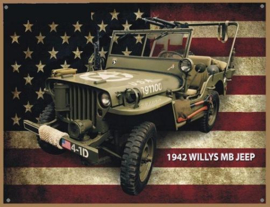 Willys MB Jeep 1942 Metalen wandbord 30 x 40 cm