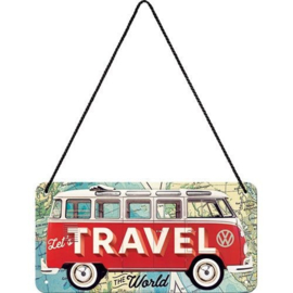 VW Lets Travel Metalen wandbord 10 x 20 cm.