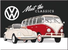 VW  Meet The Classics. Koelkastmagneet 8 cm x 6 cm.
