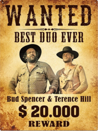 Wanted  Bud Spencer & Terence Hill. Metalen wandbord in reliëf 30 x 40 cm.