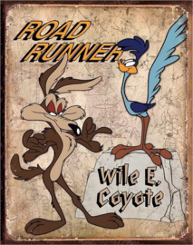 Road Runner & Wyle E Coyote.  Metalen wandbord 31,5 x 40,5 cm.