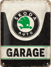Skoda Garage.   Metalen wandbord in reliëf 15 x 20 cm.