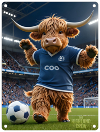 Footbal Cow Highland Crew  Metalen wandbord 40 x 30 cm .