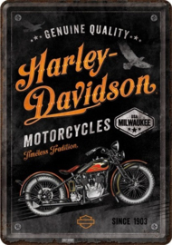 Harley-Davidson - Timeless Tradition. Metalen Postcard 10  x 14 cm.