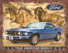 Mustang True American Muscle. Metalen wandbord 31,5 x 40,5 cm.