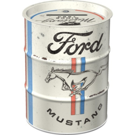 Ford Mustang - Horse & Stripes Logo.   Oil Barrel Money Box.