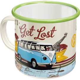 VW Bulli Lets Get Lost. Emaille Drinkbeker.