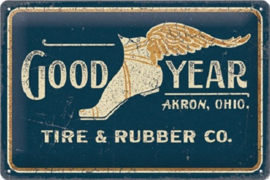 Goodyear Wing Foot Logo 1901. Metalen wandbord in reliëf 20 x 30 cm.