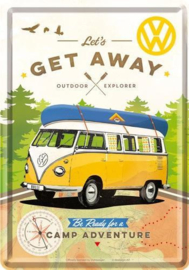 VW Lets Get Away  Metalen Postcard 10 x 14 cm