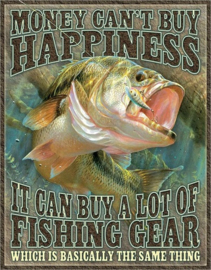 Fishing Happiness. Metalen wandbord 31,5 x 40,5 cm.