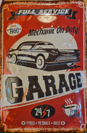 Full Service Garage. Metalen wandbord in reliëf 20 x 30 cm.