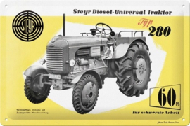 Steyr Diesel Tractor Type 280.  Metalen wandbord  20 x 30 cm.