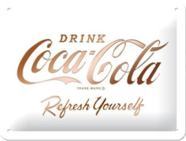 Coca Cola Refresh Yourself Metalen wandbord in reliëf 15 x 20 cm.