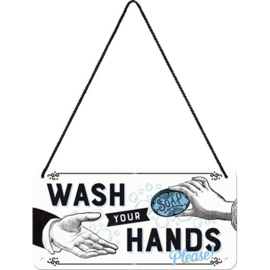 Wash Your Hands Please.  Metalen wandbord 10 x 20 cm.