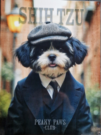 Shih Tzu . Peaky Paws Club.    Metalen wandbord 40 x 30 cm .