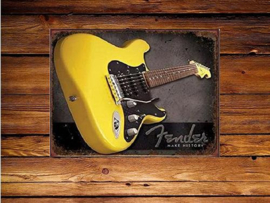 Yellow Fender Make History Metalen wandbord 31,5 x 40,5 cm