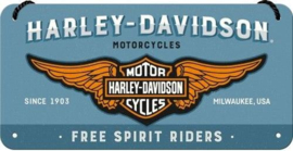 Harley Davidson Free Spirit Riders  Metalen wandbord in reliëf 10 x 20 cm.