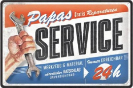 Papas service. Metalen wandbord in reliëf 15 x 20 cm.