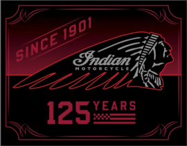 Indian Motorcycle 125 years .  Metalen wandbord 31,5 x 40,5 cm