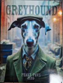 Greyhound. Peaky Paws Club.    Metalen wandbord 40 x 30 cm .