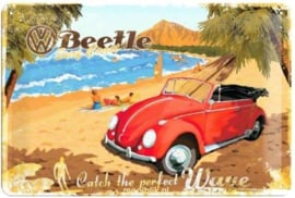 VW Beetle Surf Coast Metalen wandbord in reliëf 20 x 30 cm