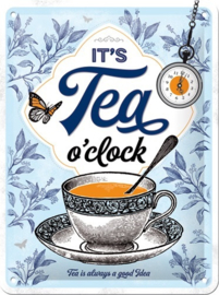 It's Tea O'Clock Metalen wandbord in reliëf 15 x 20 cm..