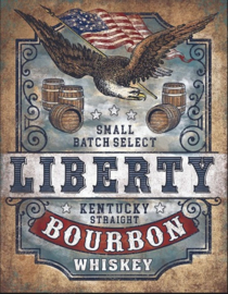 Liberty Bourbon Whiskey. Metalen wandbord 31,5 x 40,5 cm.