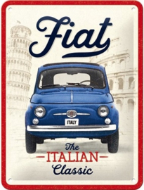 Fiat The Italian Classic. Metalen wandbord in reliëf 15 x 20 cm.