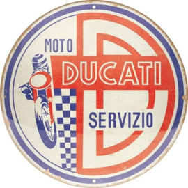 Moto Ducati Servizio.   Metalen wandbord in reliëf Ø 35 cm.