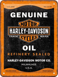 Harley-Davidson Genuine Oil. Metalen wandbord in reliëf 15 x 20 cm.