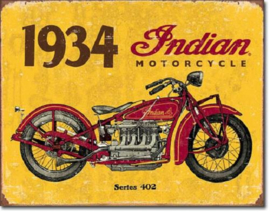 Indian Motorcycle 1934  Metalen wandbord 31,5 x 40,5 cm.