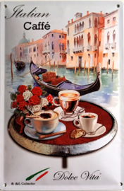 Italian Caffe Dolce Vita.  Metalen wandbord in reliëf 20 x 30 cm.