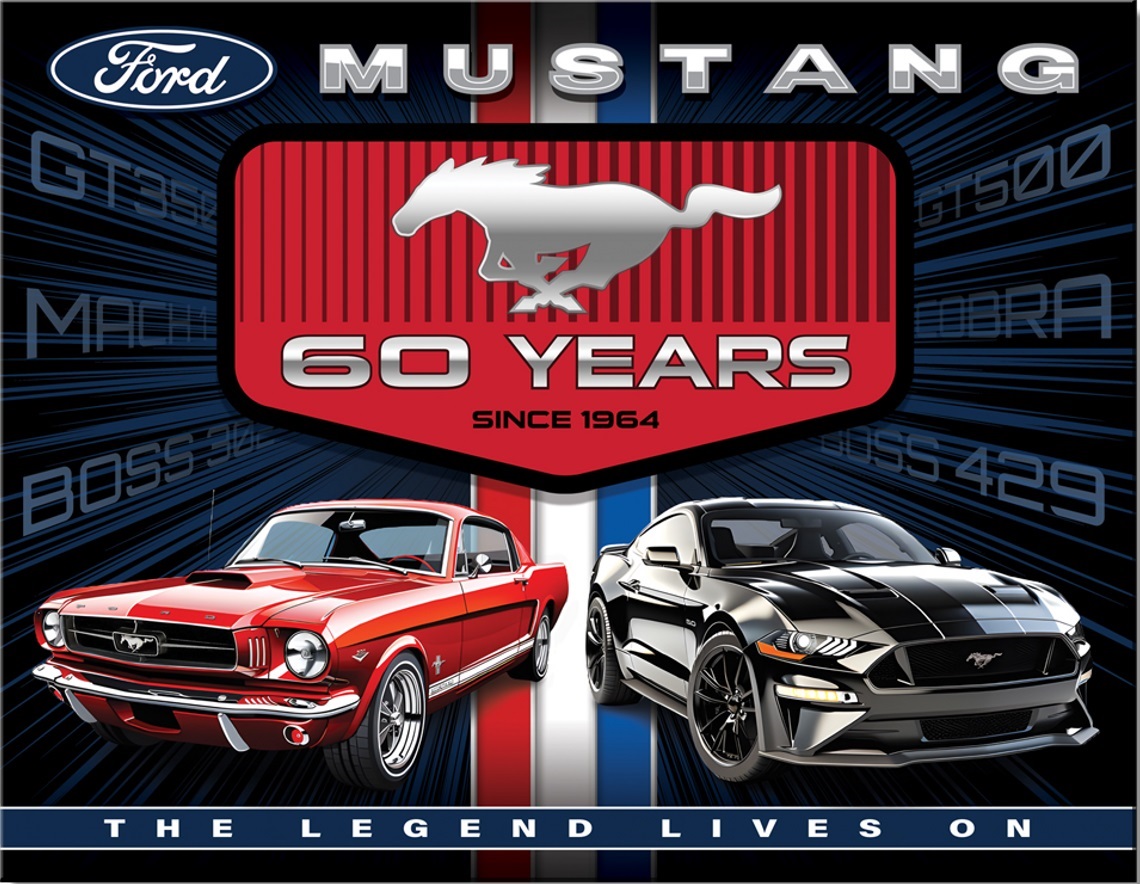 Ford Mustang 60 Years. Metalen wandbord 31,5 x 40,5 cm.
