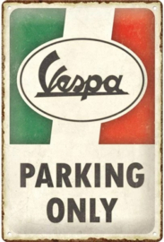 Vespa Parking Only Italian.  Metalen wandbord in reliëf 20 x 30 cm.