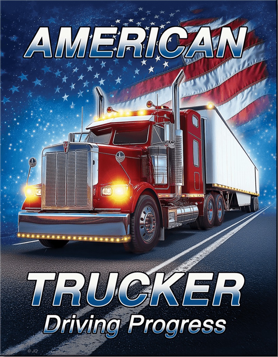 American Trucker Driving  Progress. Metalen wandbord 31,5 x 40,5 cm.