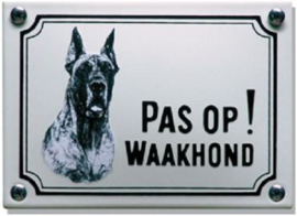 Pas op Waakhond Deense Dog Emaille bordje 14 x 10 cm.