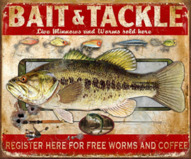 Bait & Tackle. Metalen wandbord 31,5 x 40,5 cm.