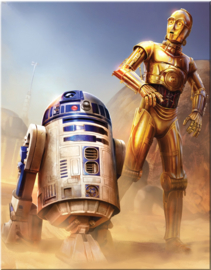 Star Wars: C-3P0 & R2D2 een Moment's Edge-scène  Metalen wandbord 31,5 x 40,5 cm.