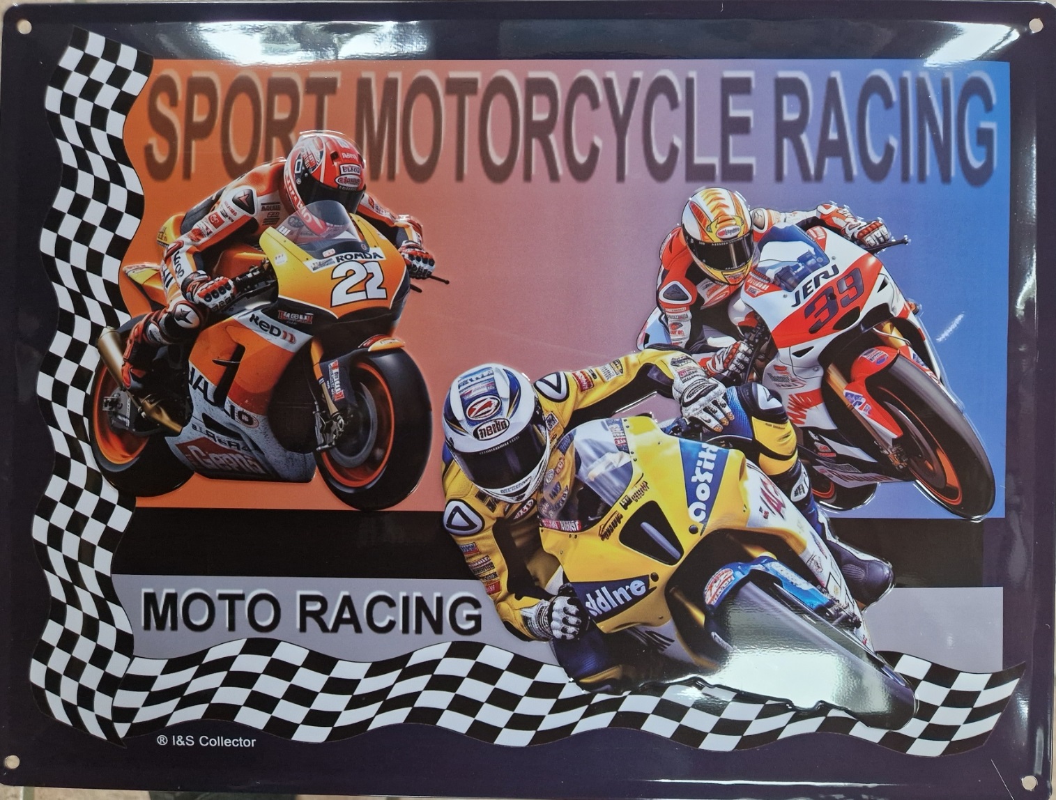 Sport Motorcycle Racing .  Metalen wandbord in reliëf 30 x 40 cm.