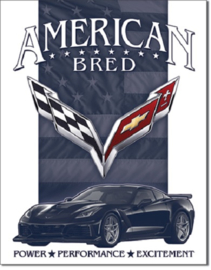Chevrolet Corvette - American Bred. Metalen wandbord 31,5 x 40,5 cm.