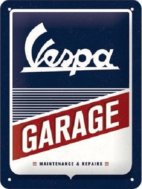 Vespa Garage . Metalen wandbord in reliëf 15 x 20 cm.
