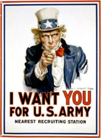 Uncle Sam I Want You  Metalen wandbord 31,5 x 40,5 cm.