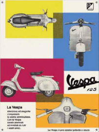 Vespa 125 Metalen wandbord in reliëf 30 x 40 cm.