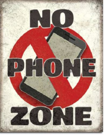 No Phone Zone Metalen wandbord 31,5 x 40,5 cm.