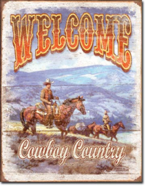 Welcome Cowboy Country Metalen wandbord 31,5 x 40,5 cm.