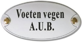Voeten Vegen A.U.B. Emaille Naambordje 10 x 5 cm Ovaal
