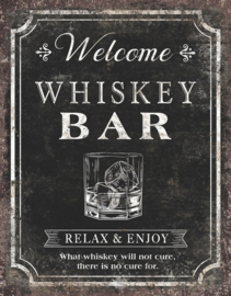 Whiskey Bar   Metalen wandbord 31,5 x 40,5 cm.
