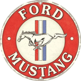 Ford Mustang 3 Stripe Red.   Metalen wandbord in reliëf Ø 35 cm.