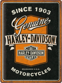 Harley Davidson. Genuine Motorcycles Ribbon. Metalen wandbord in reliëf 30 x 40 cm.