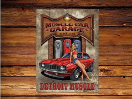 Muscle Car Garage  Metalen wandbord 31,5 x 40,5 cm.